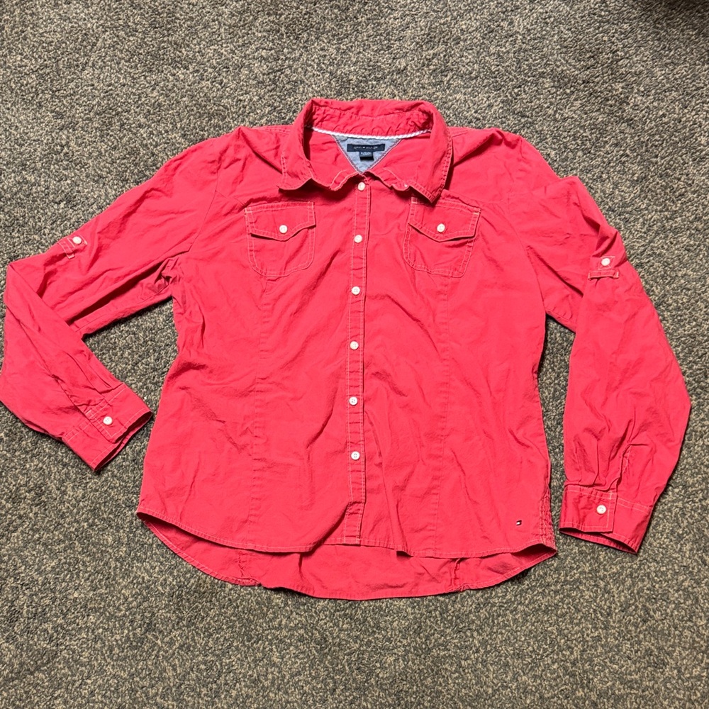 Tommy Hilfiger XL Button-Up Shirt Salmon Coral Womens Rodeo Top